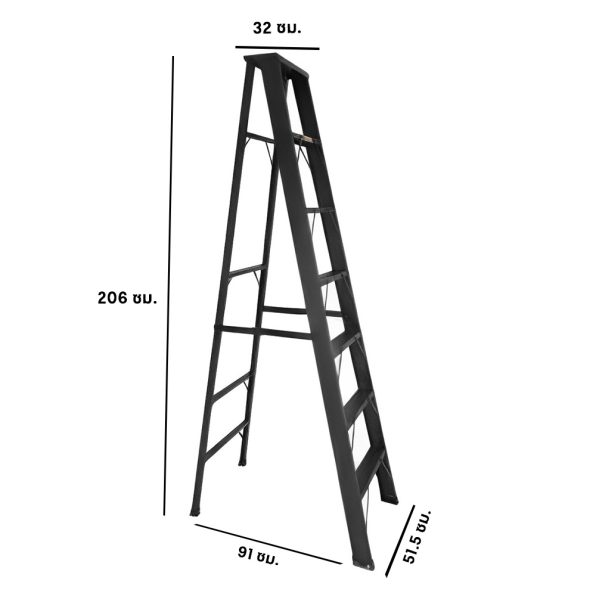 บันไดอลูมิเนียม 7 ขั้น NEWCON ขึ้น 1 ทาง รุ่นสีดำ รูป2