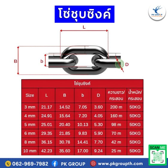 ขนาดโซ่ชุบซิงค์